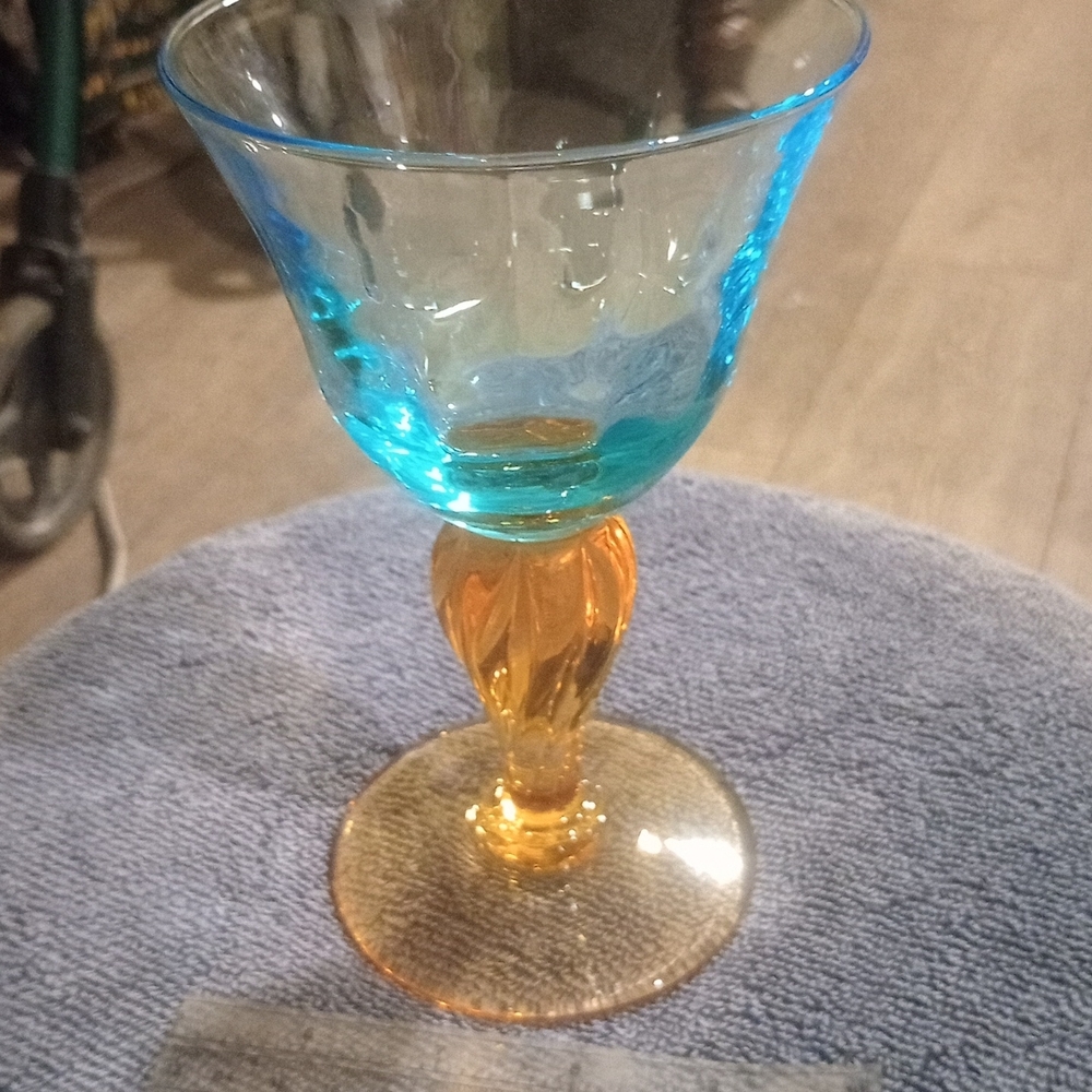 Blue and Orange Glass Goblet